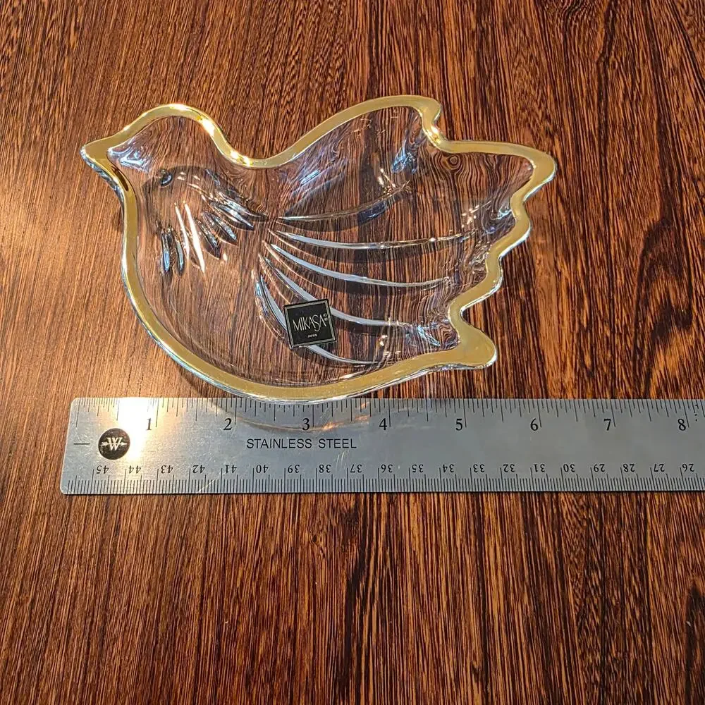 Mikasa Crystal 24KT Gold Rim Dove Peace Trinket Candy Dish Love Bird Gift